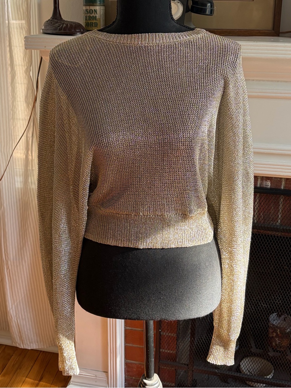 HYFVE Metallic Cream Scoop Neck Long Sleeve Sweater
